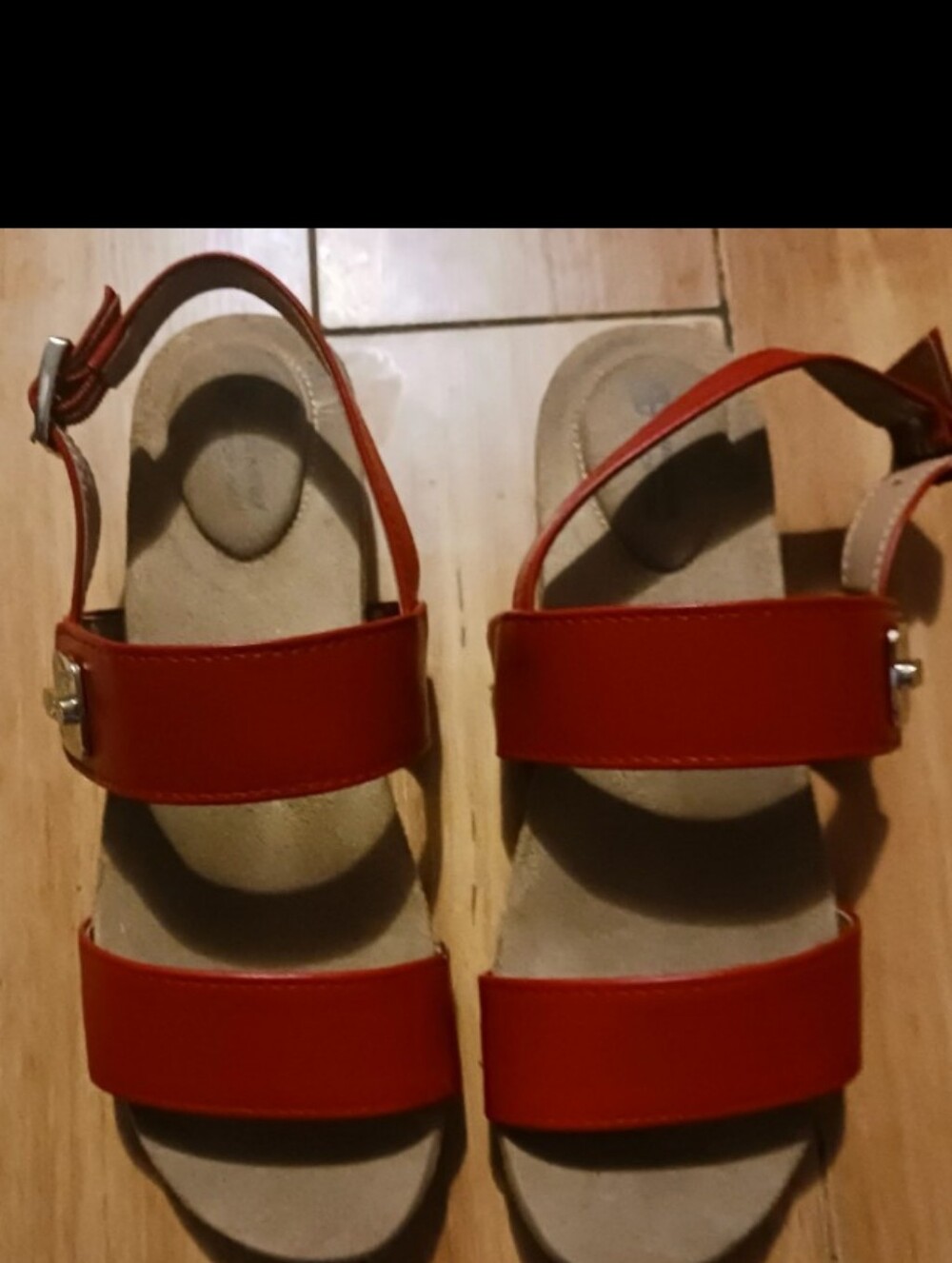 Gianni Bini Red Leather Double-Strap Slingback Sandals - Picture 2 of 6